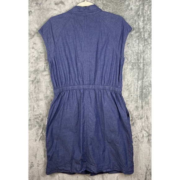 Ellen Tracy Dress Womens 12 Blue Denim Cotton Pockets Tie Waist Short Sleeve - Picture 6 of 10